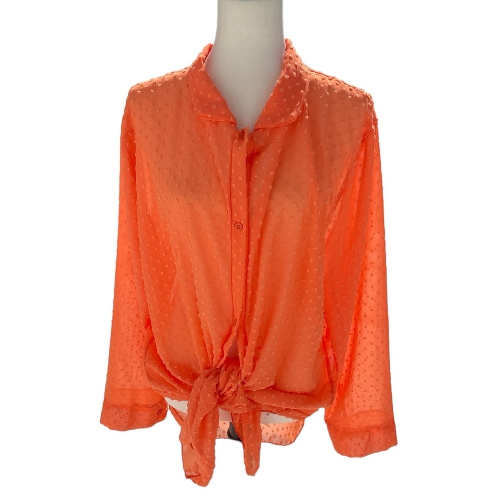 Sheer Orange Button Up Boho Collared Classic Beac… - image 2